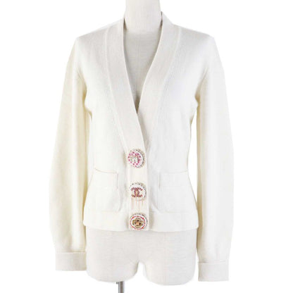 CHANEL P73102 Cashmere Long Sleeve Knit Cardigan With Decorative Coco Mark