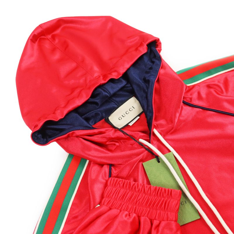 Gucci 21AW 653373 Side Web Lines Shiny Jersey Pullover Hoodie With Interlocking