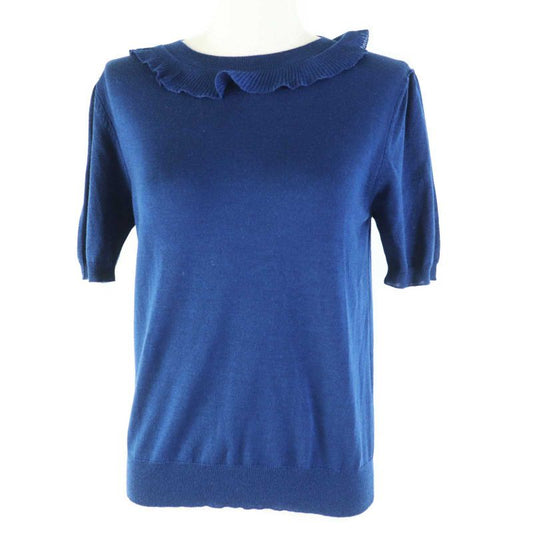 Prada 18 P24i0f Wool Silk Collar Ruffle Short Sleeve Knit/ Short Sleeve Knit