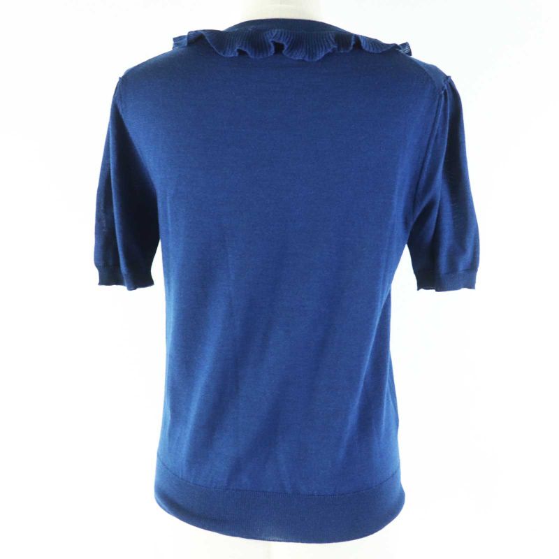 Prada 18 P24i0f Wool Silk Collar Ruffle Short Sleeve Knit/ Short Sleeve Knit