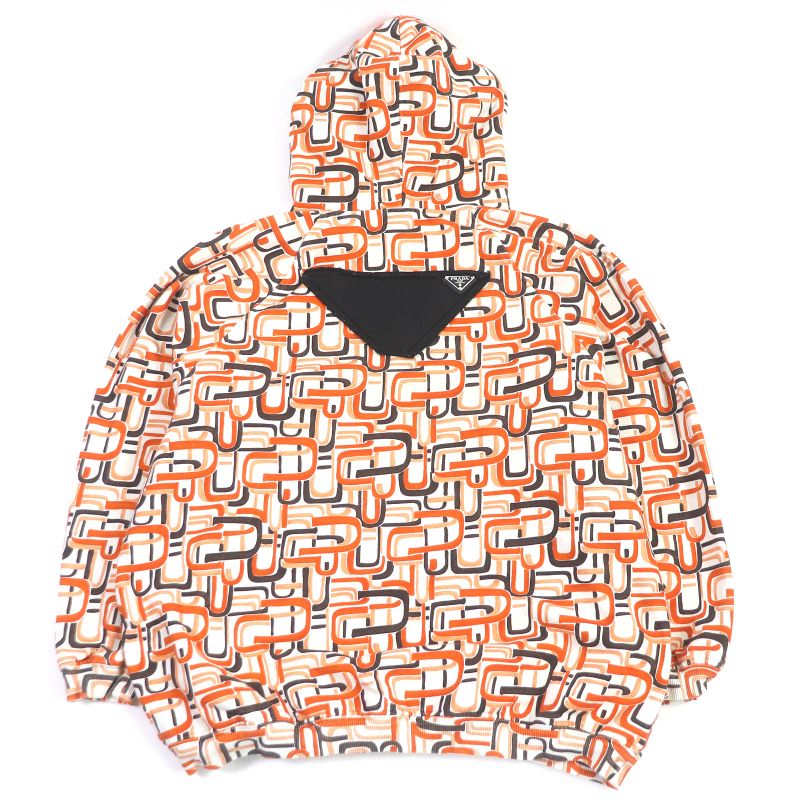 Prada 21SS 134628 100% Cotton Allover Triangle Logo Pullover Hoodie Orange M