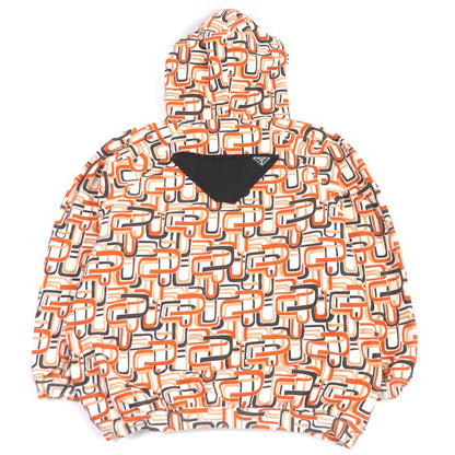 Prada 21SS 134628 100% Cotton Allover Triangle Logo Pullover Hoodie Orange M