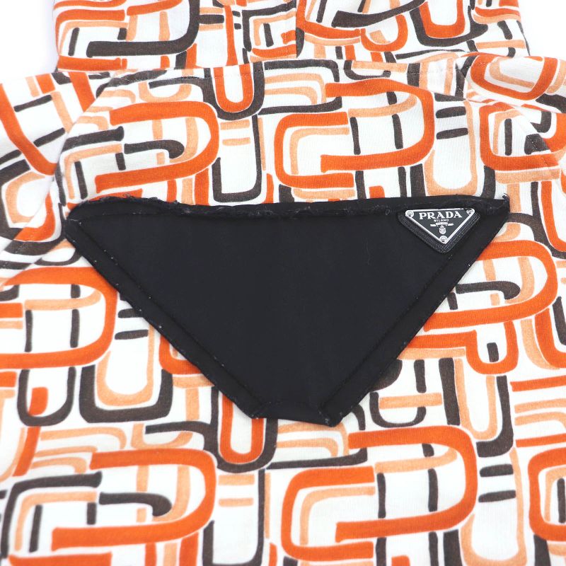 Prada 21SS 134628 100% Cotton Allover Triangle Logo Pullover Hoodie Orange M