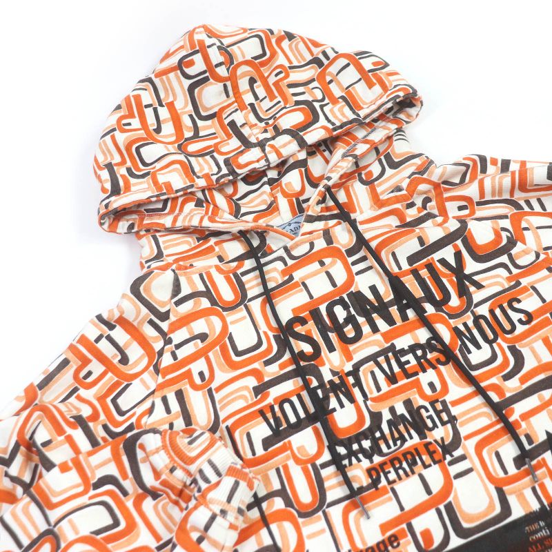 Prada 21SS 134628 100% Cotton Allover Triangle Logo Pullover Hoodie Orange M