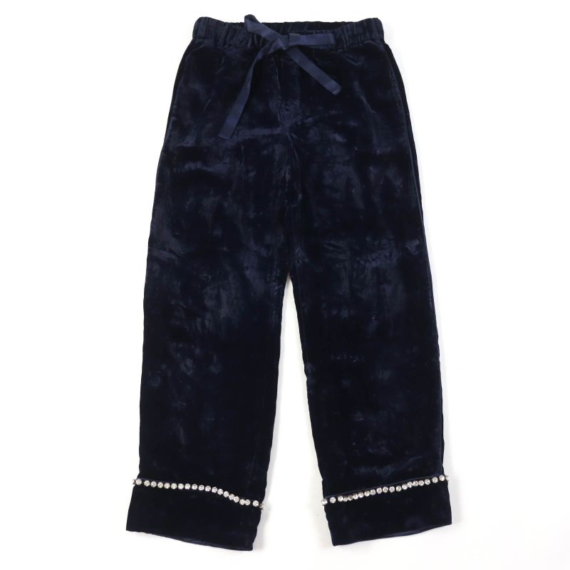 Gucci 493591 Silk Blend Velour Pants Bottoms With Bijoux Navy 36 Made In Italy