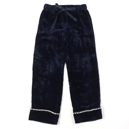 Gucci 493591 Silk Blend Velour Pants Bottoms With Bijoux Navy 36 Made In Italy