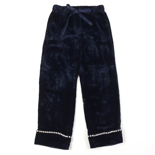 Gucci 493591 Silk Blend Velour Pants Bottoms With Bijoux Navy 36 Made In Italy