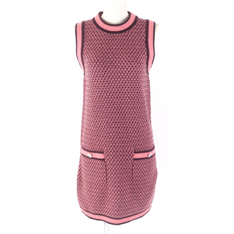 CHANEL P75435k10790 100% Cashmere Sleeveless Knit Knee Length Dress With Coco