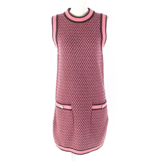 CHANEL P75435k10790 100% Cashmere Sleeveless Knit Knee Length Dress With Coco