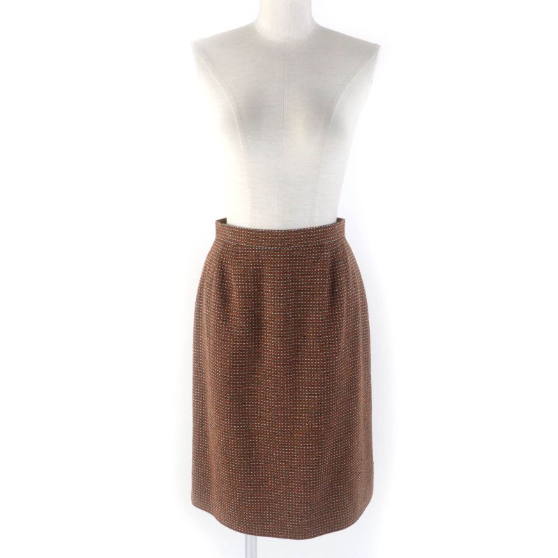 CHANEL Vintage P08097 96A Jacket + Skirt Setup With Coco Mark Buttons Brown 38