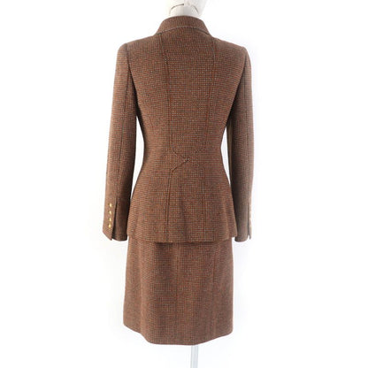 CHANEL Vintage P08097 96A Jacket + Skirt Setup With Coco Mark Buttons Brown 38