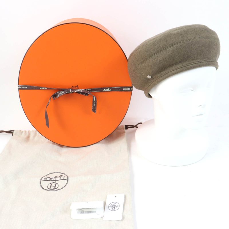 Hermes Saint Honore 100% Cashmere Rayon Beret With Serie Hardware Brown 58 With