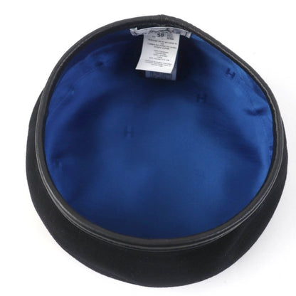 Hermes 100% Cashmere Lamb Leather Use H Lift Embroidered Beret Hat Black 58 Hat