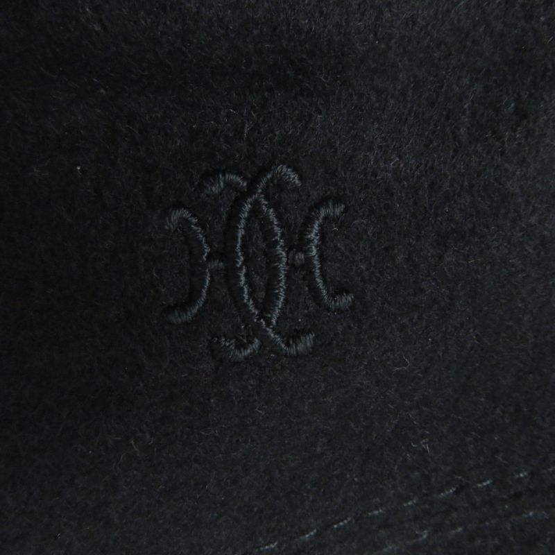 Hermes 100% Cashmere Lamb Leather Use H Lift Embroidered Beret Hat Black 58 Hat