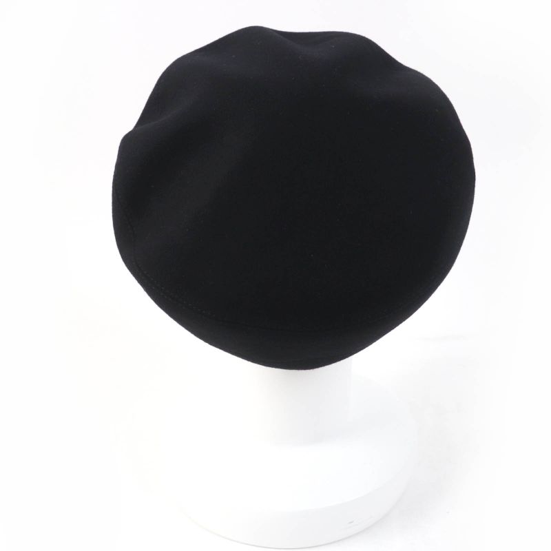 Hermes 100% Cashmere Lamb Leather Use H Lift Embroidered Beret Hat Black 58 Hat