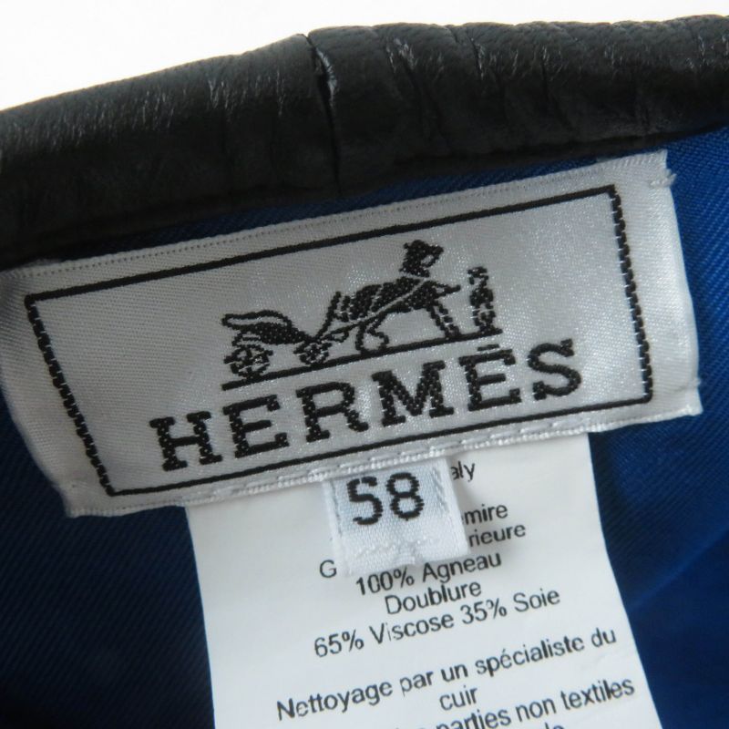 Hermes 100% Cashmere Lamb Leather Use H Lift Embroidered Beret Hat Black 58 Hat