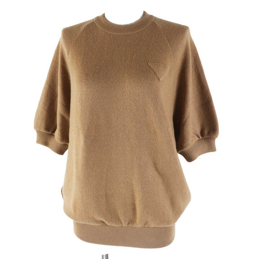 Prada 19 P24z0l 100% Cashmere Crew Neck With Triangle Logo Short Sleeves Brown