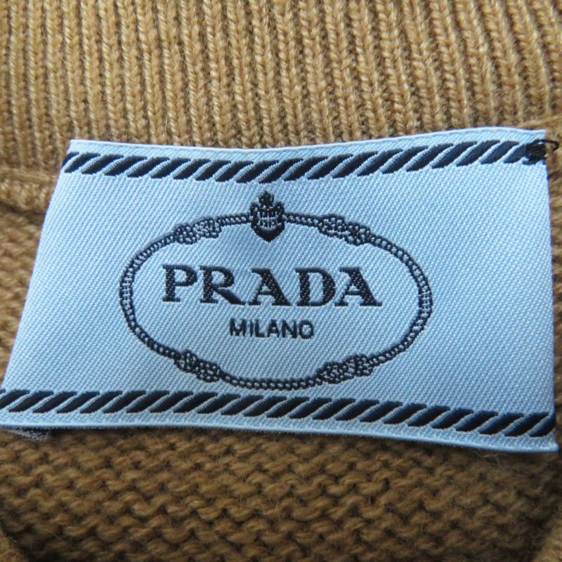 Prada 19 P24z0l 100% Cashmere Crew Neck With Triangle Logo Short Sleeves Brown