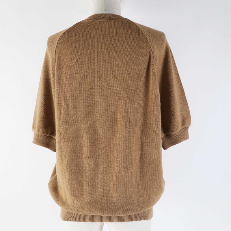 Prada 19 P24z0l 100% Cashmere Crew Neck With Triangle Logo Short Sleeves Brown
