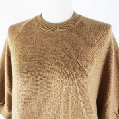 Prada 19 P24z0l 100% Cashmere Crew Neck With Triangle Logo Short Sleeves Brown