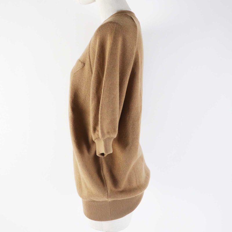 Prada 19 P24z0l 100% Cashmere Crew Neck With Triangle Logo Short Sleeves Brown