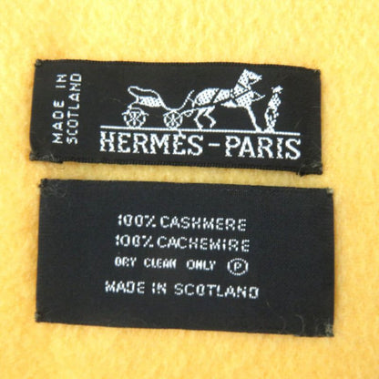 Hermes 100% Cashmere Logo Embroidery Fringe Large Shawl Yellow Made In Scotland