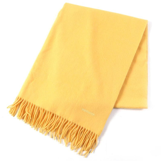 Hermes 100% Cashmere Logo Embroidery Fringe Large Shawl Yellow Made In Scotland