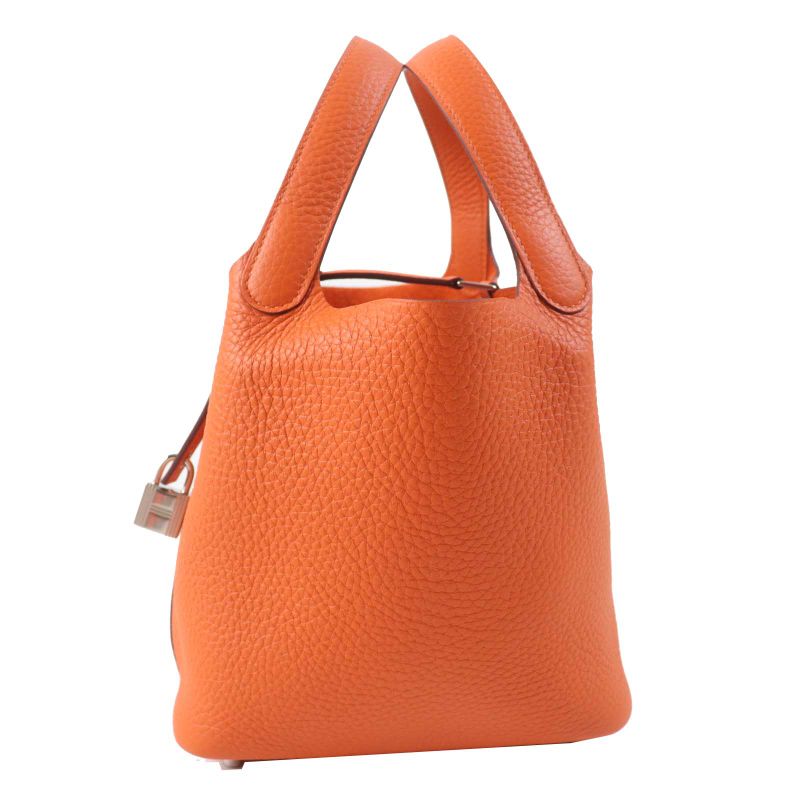 Hermes Picotin Lock PM Orange Minian Silver Hardware Taurillon Clemence