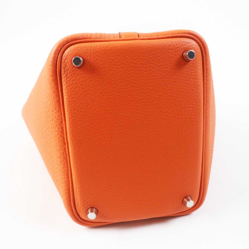 Hermes Picotin Lock PM Orange Minian Silver Hardware Taurillon Clemence