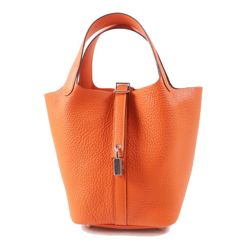 Hermes Picotin Lock PM Orange Minian Silver Hardware Taurillon Clemence