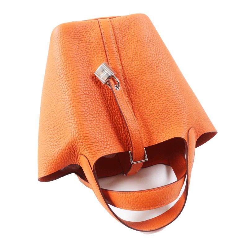 Hermes Picotin Lock PM Orange Minian Silver Hardware Taurillon Clemence