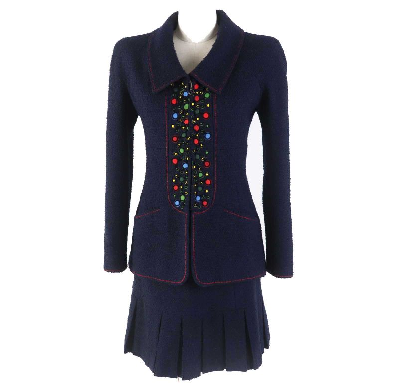 CHANEL Vintage 97A P09685 Wool Monochrome Tweed Setup With Coco Mark Plate