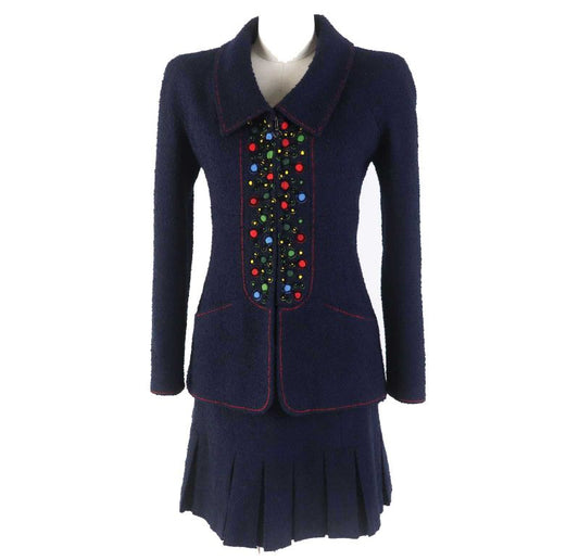 CHANEL Vintage 97A P09685 Wool Monochrome Tweed Setup With Coco Mark Plate