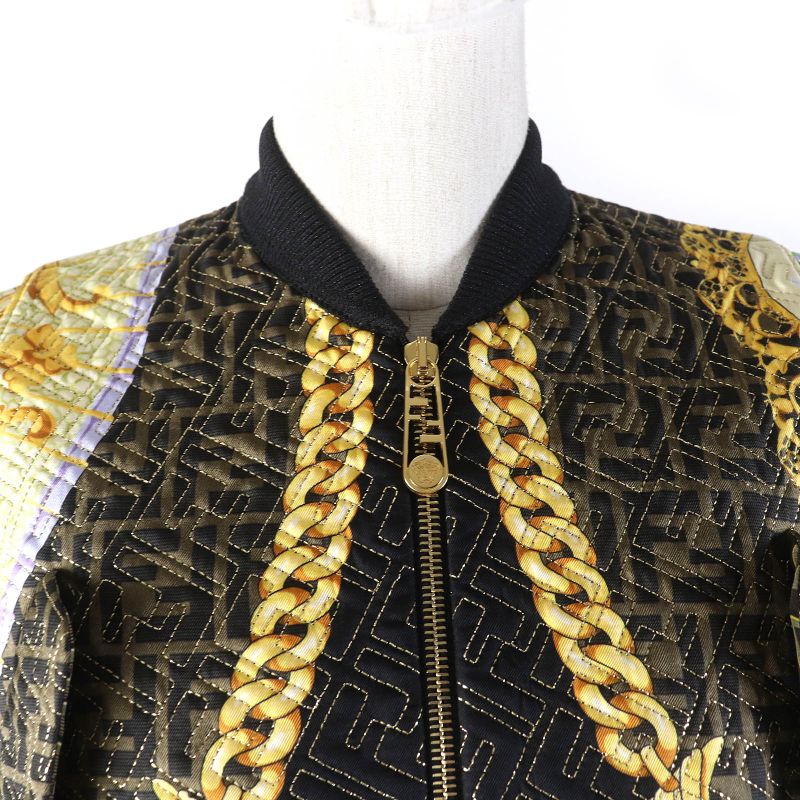 Fendace 22AW Fj7258 Fendi Versace 100% Silk FF Logo Baroque Pattern Mid Sleeve