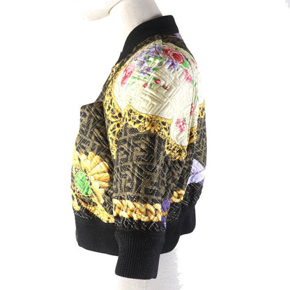 Fendace 22AW Fj7258 Fendi Versace 100% Silk FF Logo Baroque Pattern Mid Sleeve