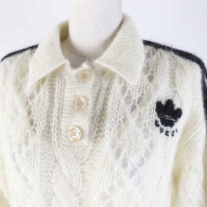 Gucci Adidas 717297 Cropped Long-sleeved Knit With Mohair Trefoil Buttons