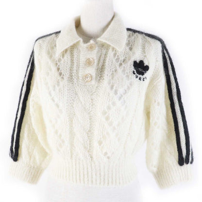 Gucci Adidas 717297 Cropped Long-sleeved Knit With Mohair Trefoil Buttons