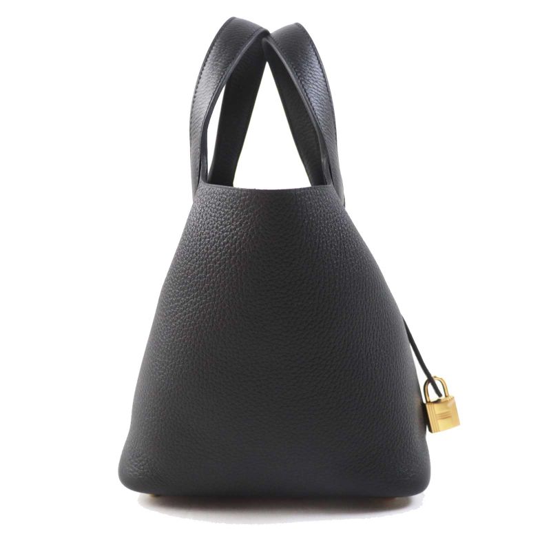 Hermes Picotin Lock PM 18 Gold Hardware Taurillon Clemence Handbag Black W