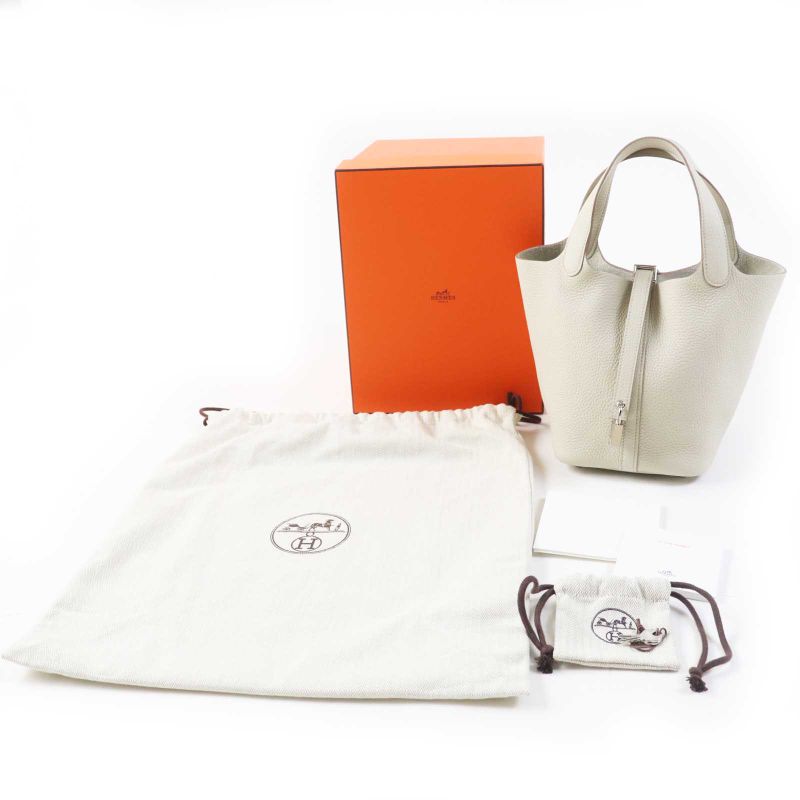 Hermes Picotin Lock PM 18 Beton Silver Hardware Taurillon Clemence Handbag