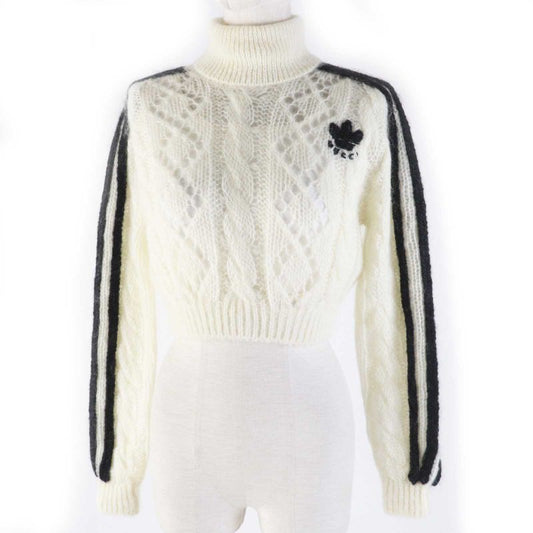 Gucci Adidas 713023 Mohair Trefoil Turtleneck Cropped Long Sleeve Knit White