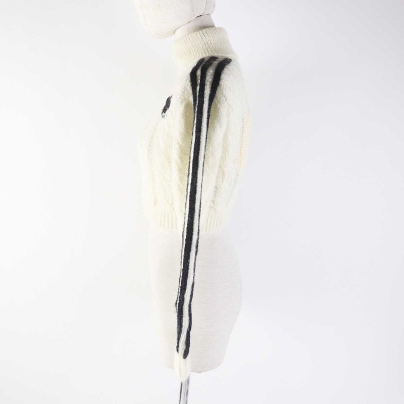 Gucci Adidas 713023 Mohair Trefoil Turtleneck Cropped Long Sleeve Knit White