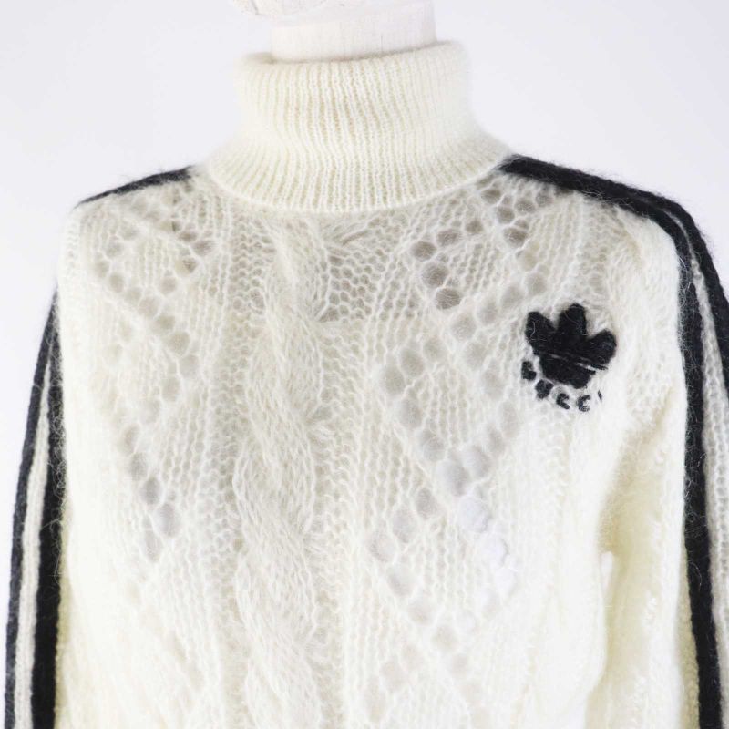 Gucci Adidas 713023 Mohair Trefoil Turtleneck Cropped Long Sleeve Knit White
