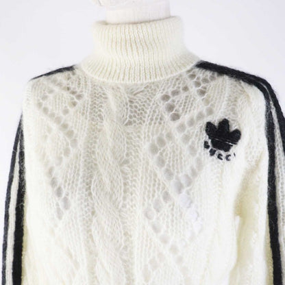 Gucci Adidas 713023 Mohair Trefoil Turtleneck Cropped Long Sleeve Knit White