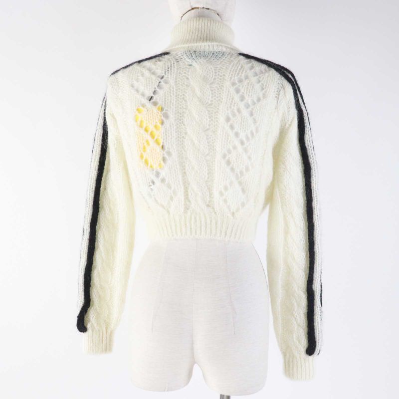 Gucci Adidas 713023 Mohair Trefoil Turtleneck Cropped Long Sleeve Knit White