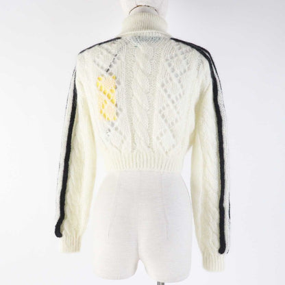 Gucci Adidas 713023 Mohair Trefoil Turtleneck Cropped Long Sleeve Knit White