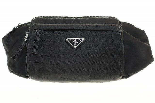 Prada Body Bag Black 2vl005 Waist Bag Nylon Triangle Plate [brand Vintage