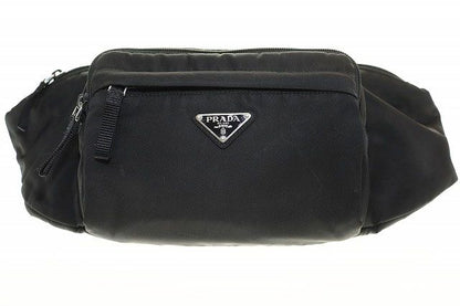 Prada Body Bag Black 2vl005 Waist Bag Nylon Triangle Plate [brand Vintage