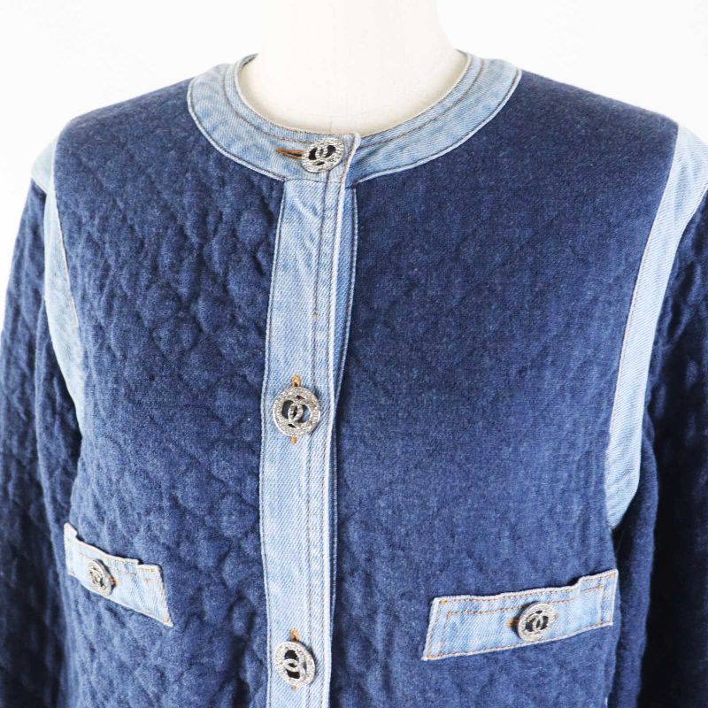 CHANEL 20P P63016 Rhinestone Coco Mark Buttoned Lined Full Patterned Denim