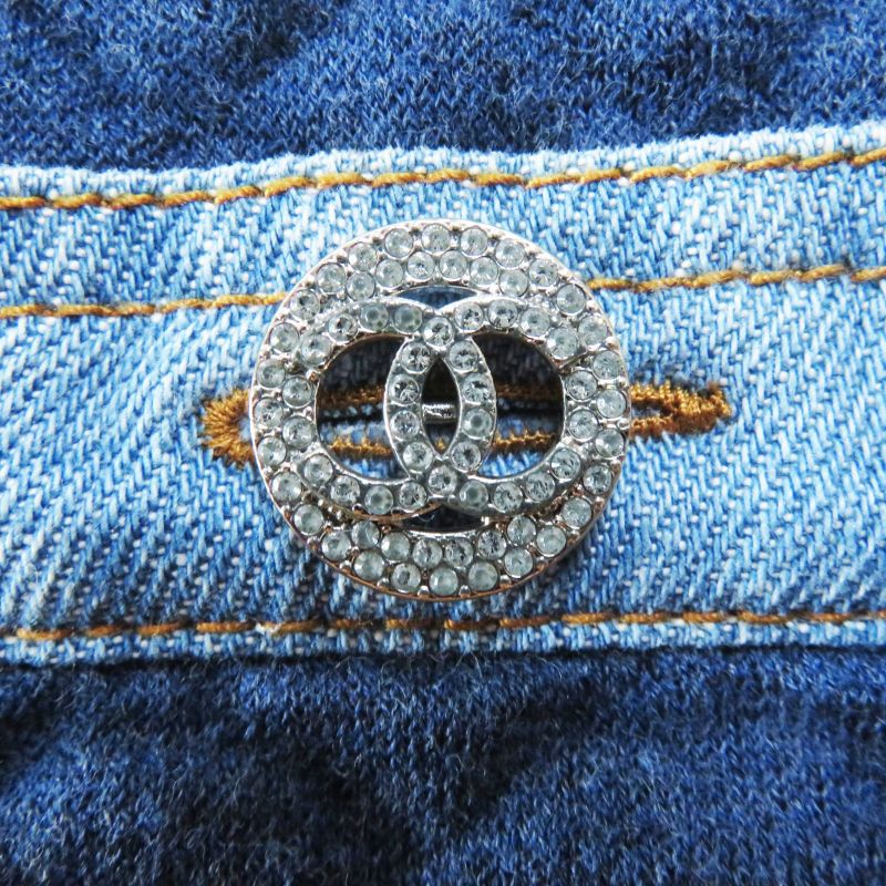 CHANEL 20P P63016 Rhinestone Coco Mark Buttoned Lined Full Patterned Denim