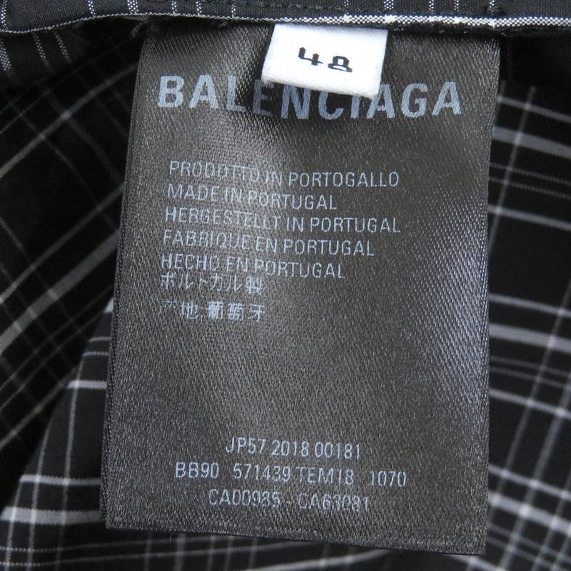 Balenciaga 19SS 571439 Logo Embroidery Oversized Poplin Check Shirt Blouson